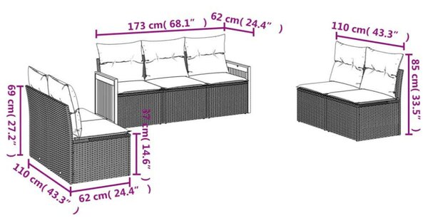 VidaXL Polyrattan Kerti Ülőgarnitúra - 7 részes - Bézs