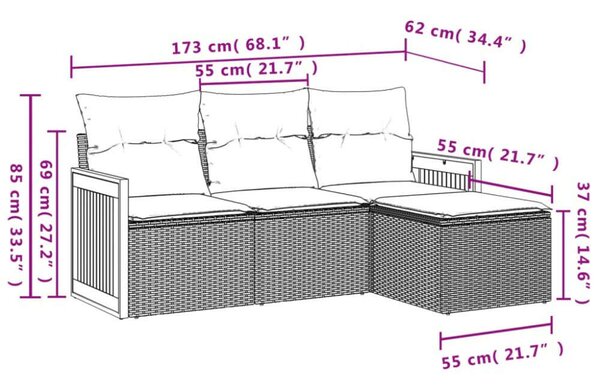VidaXL Polyrattan Kerti Ülőgarnitúra - 4 részes - Bézs