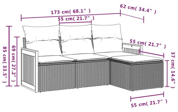 VidaXL Polyrattan Kerti Ülőgarnitúra - 4 részes - Bézs