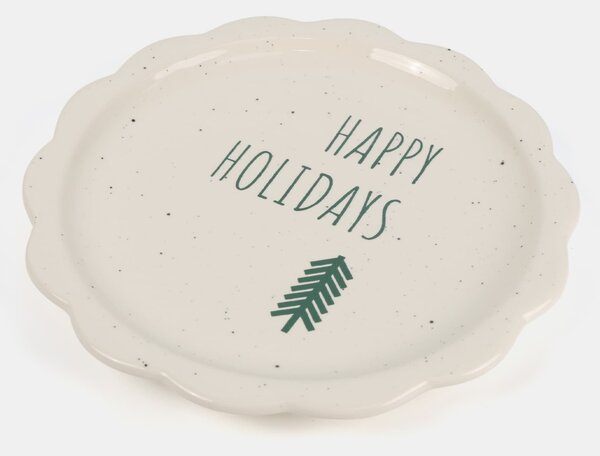 Sinsay - Karácsonyi kerámia tányér Happy Holidays felirattal - fehér