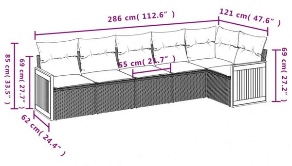 VidaXL Polyrattan Kerti Ülőgarnitúra - 6 részes - Bézs