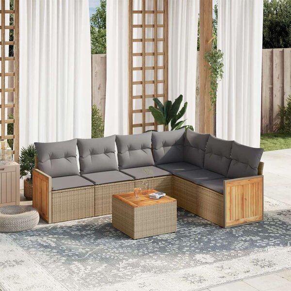 VidaXL 7 részes Polyrattan Kerti Ülőgarnitúra - Bézs