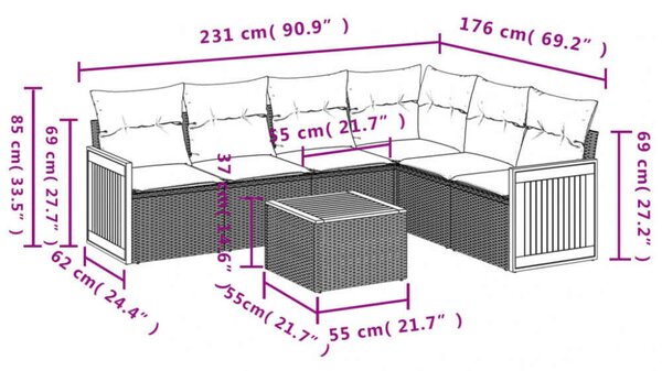 VidaXL 7 részes Polyrattan Kerti Ülőgarnitúra - Bézs