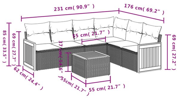 VidaXL 7 részes Polyrattan Kerti Ülőgarnitúra - Bézs