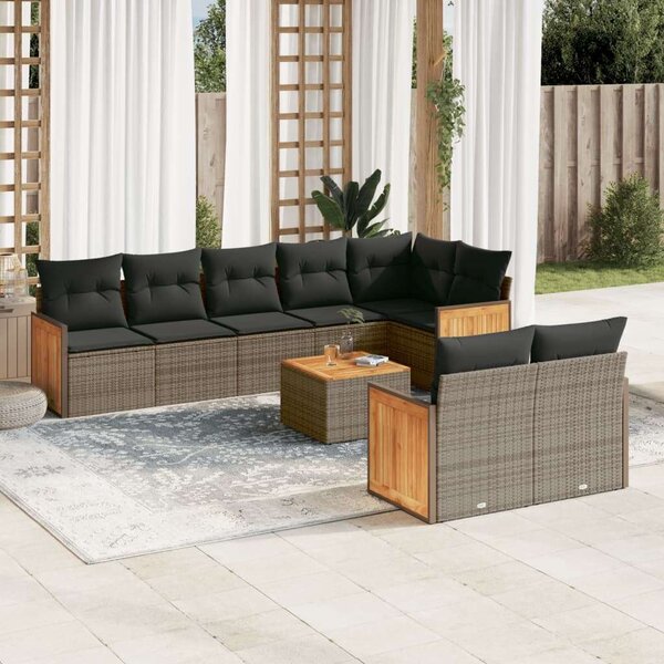 VidaXL Polyrattan Kerti Ülőgarnitúra - 9 részes - Szürke