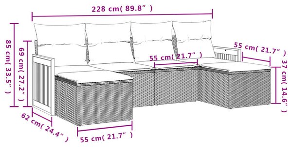 VidaXL Polyrattan Kerti Ülőgarnitúra - 6 részes - Fekete