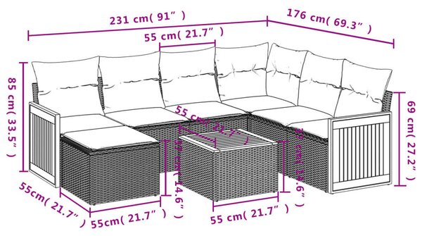 VidaXL 8 részes bézs polyrattan kerti ülőgarnitúra párnával
