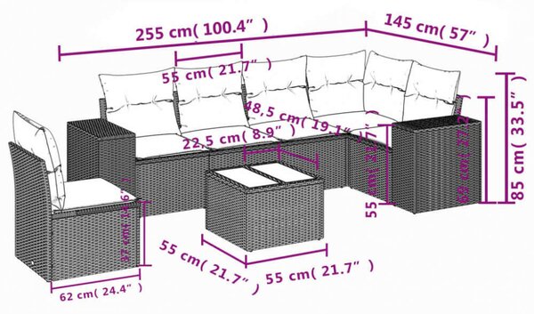 VidaXL Polyrattan Kerti Ülőgarnitúra - 7 részes - Fekete