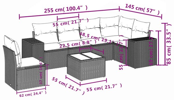 VidaXL Polyrattan Kerti Ülőgarnitúra - 7 részes - Fekete