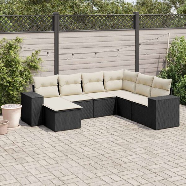 Polyrattan Kerti Ülőgarnitúra - 7 részes - Fekete