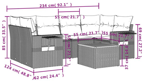 VidaXL Polyrattan Kerti Ülőgarnitúra - 7 részes - Fekete