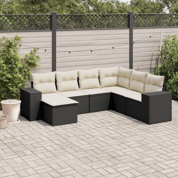 Polyrattan Kerti Ülőgarnitúra - 7 részes - Fekete