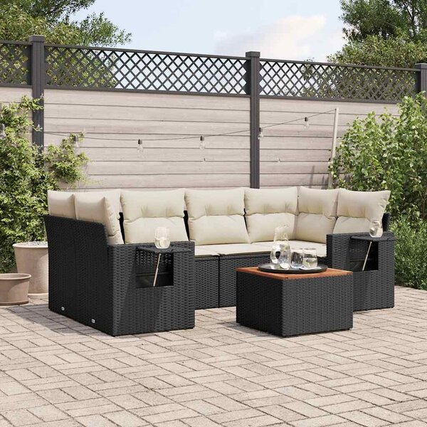VidaXL Polyrattan Kerti Ülőgarnitúra - 7 részes - Fekete