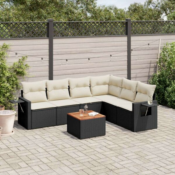 VidaXL Polyrattan Kerti Ülőgarnitúra - 7 részes - Fekete