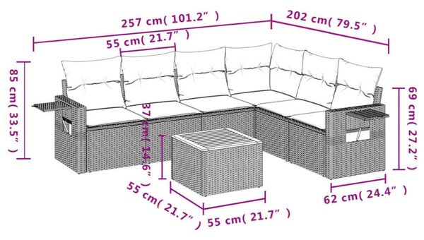 VidaXL Polyrattan Kerti Ülőgarnitúra - 7 részes - Fekete