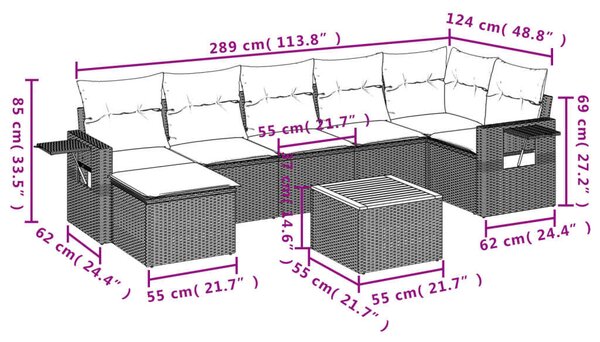 VidaXL Polyrattan Kerti Ülőgarnitúra - 8 részes - Fekete