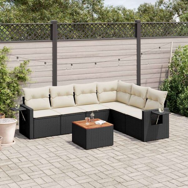 VidaXL Polyrattan Kerti Ülőgarnitúra - 7 részes - Fekete