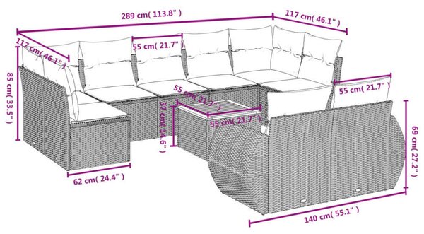 VidaXL 10 részes bézs polyrattan kerti ülőgarnitúra párnával