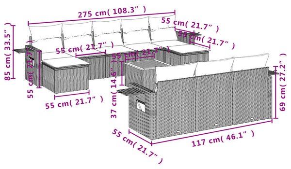 VidaXL 11 részes bézs polyrattan kerti ülőgarnitúra párnákkal
