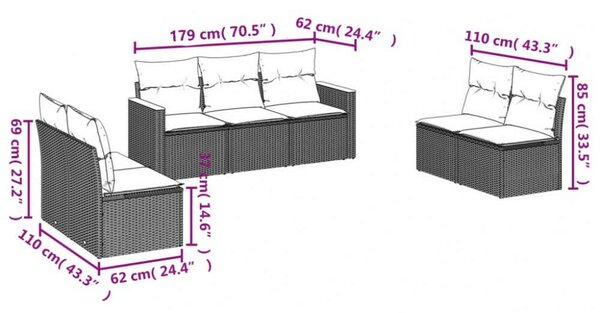VidaXL Polyrattan Kerti Ülőgarnitúra - 7 részes - Fekete
