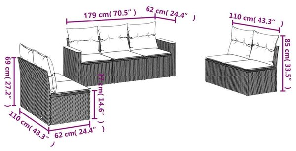 VidaXL Polyrattan Kerti Ülőgarnitúra - 7 részes - Bézs