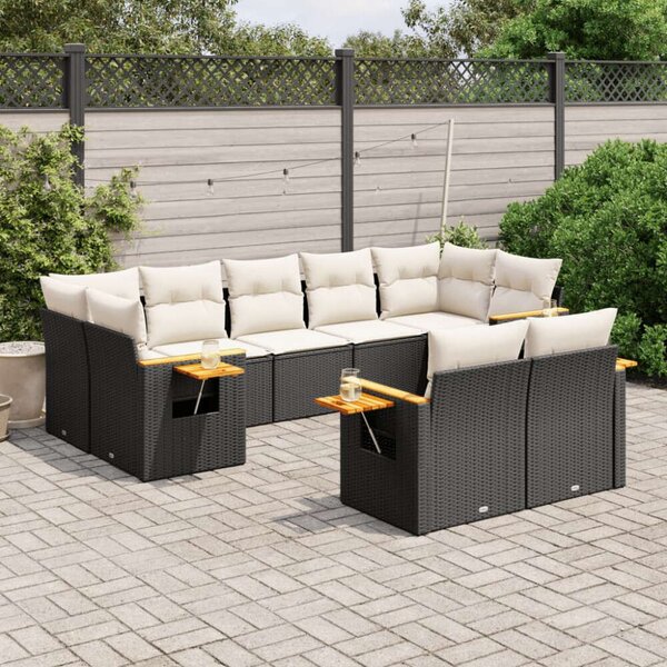VidaXL Polyrattan Kerti Ülőgarnitúra - 9 részes - Fekete
