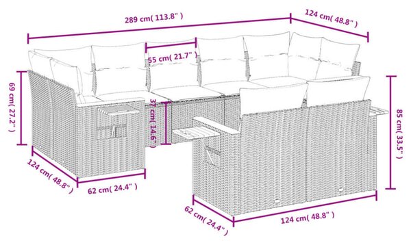 VidaXL Polyrattan Kerti Ülőgarnitúra - 9 részes - Fekete