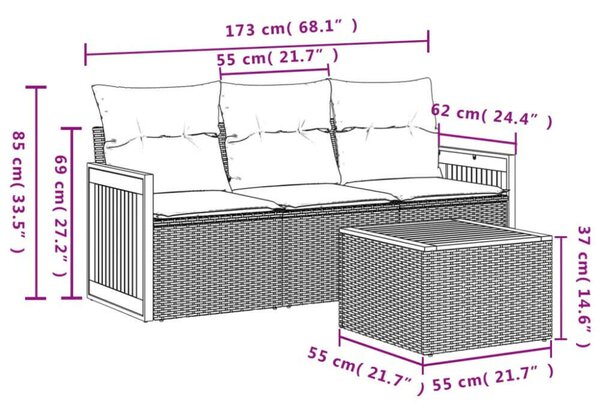 VidaXL Kerti Ülőgarnitúra - 4 részes - Fekete Polyrattan