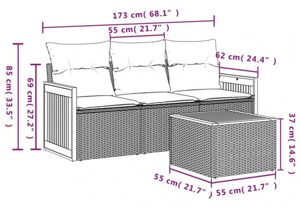 VidaXL Kerti Ülőgarnitúra - 4 részes - Fekete Polyrattan
