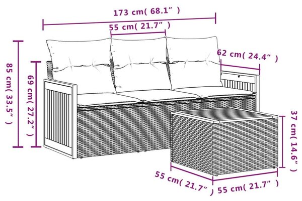 VidaXL Kerti Ülőgarnitúra - 4 részes - Fekete Polyrattan