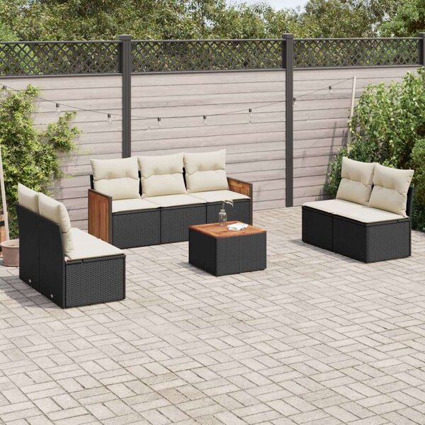 VidaXL Polyrattan Kerti Ülőgarnitúra - 8 részes - Fekete