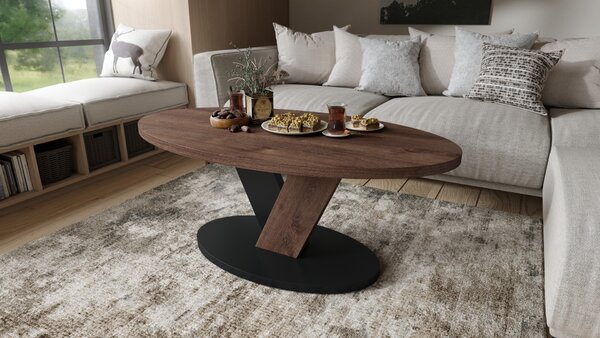 Mazzoni LOVA Barna Tölgy/fekete - OVÁLIS DOHÁNYZÓASZTAL 110x60 cm MODERN KÁVÉZÓ ASZTAL