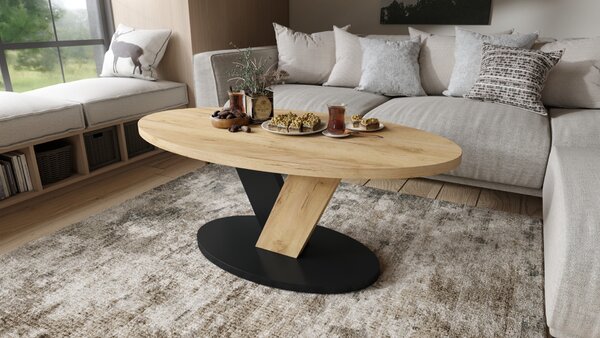 Mazzoni LOVA Craft Aranytölgy/Fekete - OVÁLIS DOHÁNYZÓASZTAL 110x60 cm MODERN KÁVÉZÓ ASZTAL