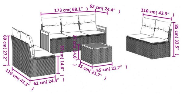 VidaXL Polyrattan Kerti Ülőgarnitúra - 8 részes - Fekete