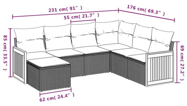 VidaXL Polyrattan Kerti Ülőgarnitúra - 7 részes - Fekete