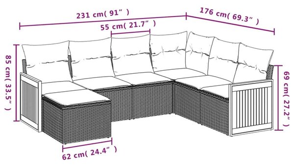 VidaXL Polyrattan Kerti Ülőgarnitúra - 7 részes - Fekete