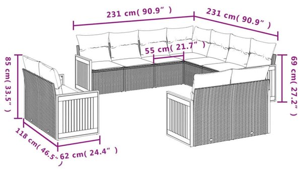 VidaXL Polyrattan Kerti Ülőgarnitúra - 11 részes - Fekete