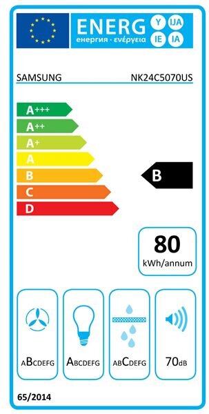 Samsung NK24C5070US Duvar Tipi Davlumbaz Falra szerelhető Szürke B 531 m3/h Konyhai szagelszívó