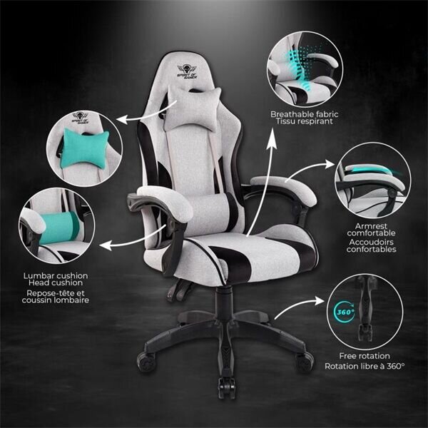 Spirit of Gamer szék, ARENA Light Grey (állítható magasság; párnázott kartámasz; PU; max.120kg-ig, világos-szürke)