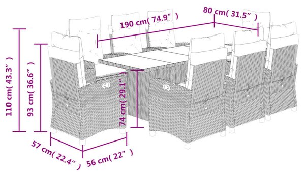 VidaXL Polyrattan Kerti Étkezőgarnitúra - 8 Fő