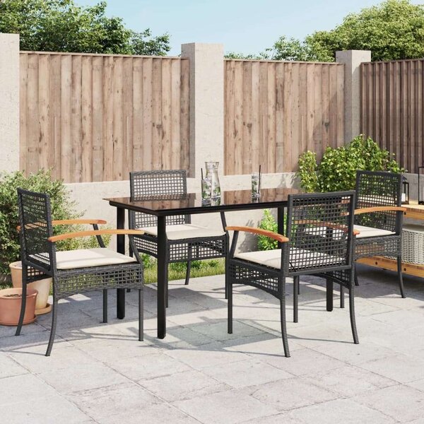 VidaXL 5 részes fekete polyrattan kerti étkezőgarnitúra párnákkal