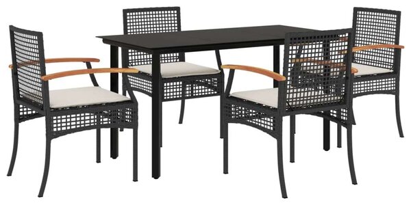 VidaXL 5 részes fekete polyrattan kerti étkezőgarnitúra párnákkal