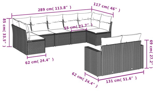 VidaXL 9 részes barna polyrattan kerti ülőgarnitúra párnákkal
