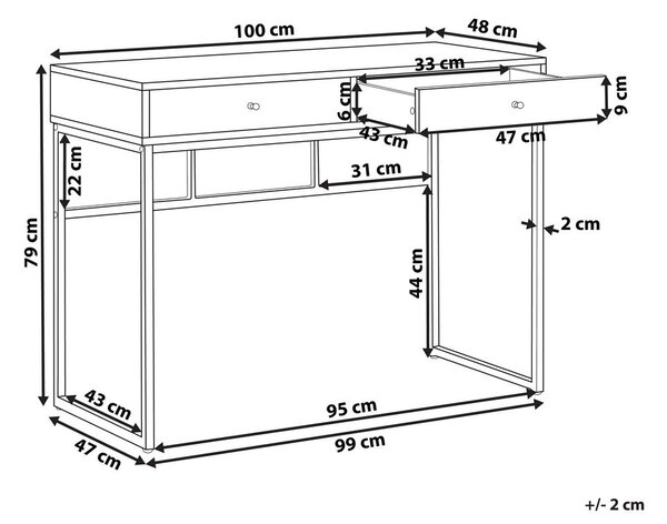 Konzolasztal DAPHNE Fehér/arany 100 cm 48 cm fiókokkal