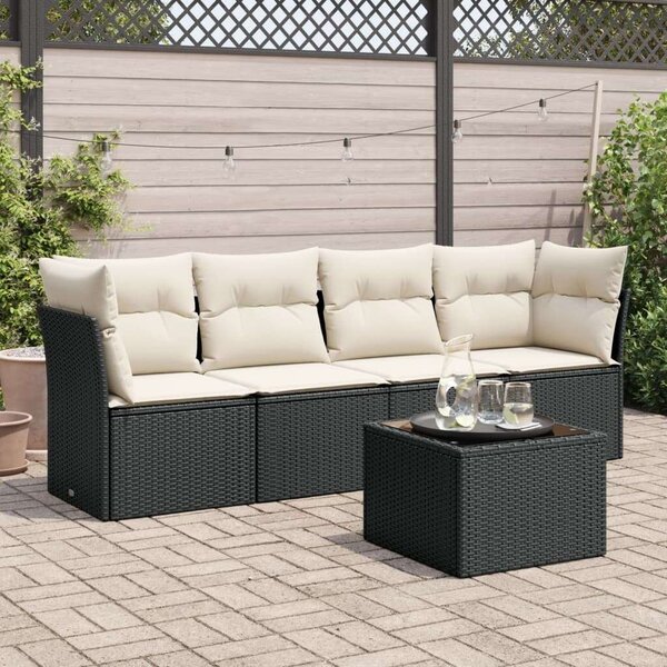VidaXL 5 részes fekete polyrattan kerti kanapészett párnákkal