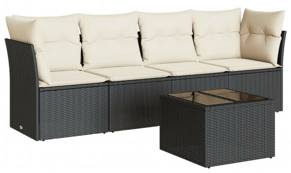 VidaXL 5 részes fekete polyrattan kerti kanapészett párnákkal