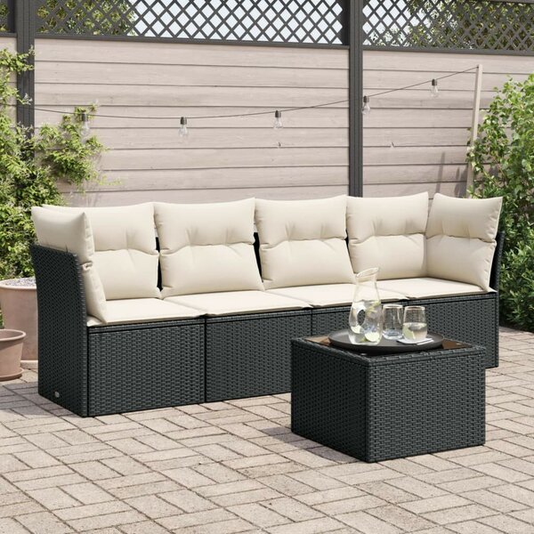 VidaXL 5 részes fekete polyrattan kerti kanapészett párnákkal