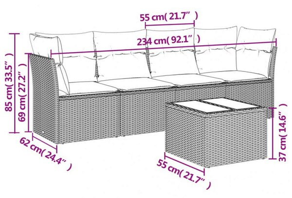 VidaXL 5 részes szürke polyrattan kerti ülőgarnitúra párnákkal