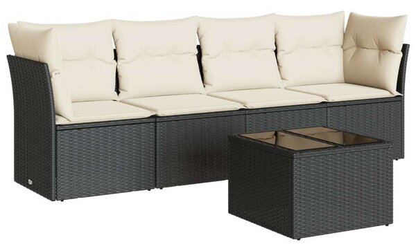 VidaXL 5 részes fekete polyrattan kerti kanapészett párnákkal