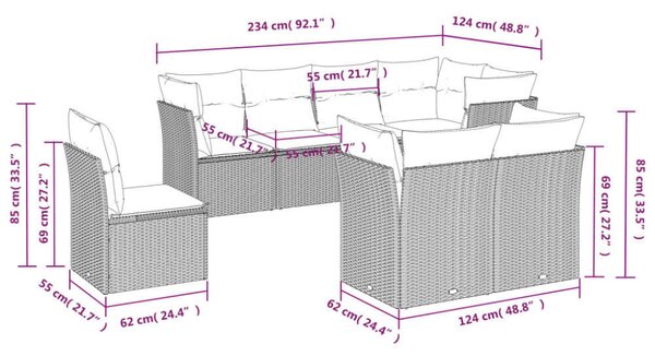 VidaXL Polyrattan Kerti Ülőgarnitúra - 8 részes